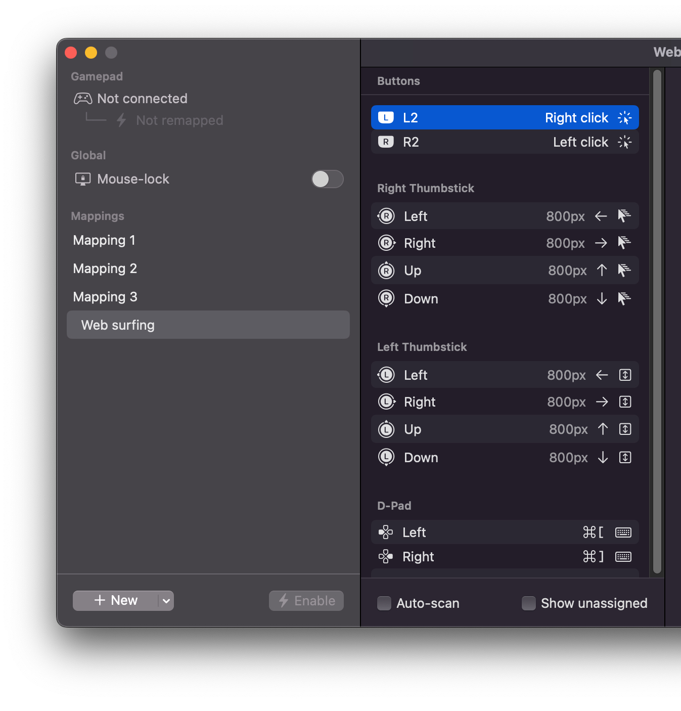 web surfing inputs list